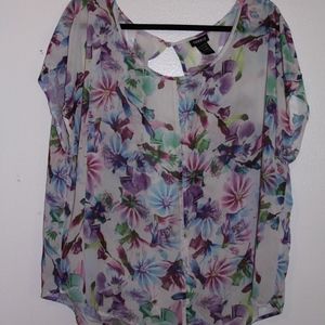Torrid White Floral Open Back Blouse